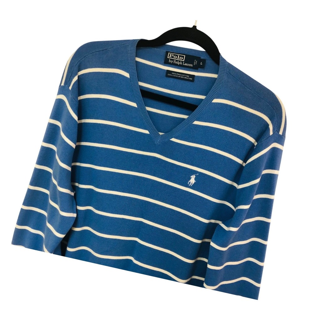 Polo Ralph Lauren Striped Pima Cotton Sweater Preppy Old Money Quiet Luxury Sz L